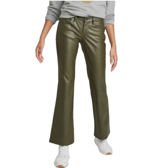 Wild Fable Faux Leather Low-Rise Flare Jeans in Olive Green Size 4 - Picture 2 of 8